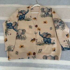 Elephant Print Cardigan with Wooden Buttons